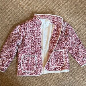 Amazon Women's Red and White Floral Puffer Jacket